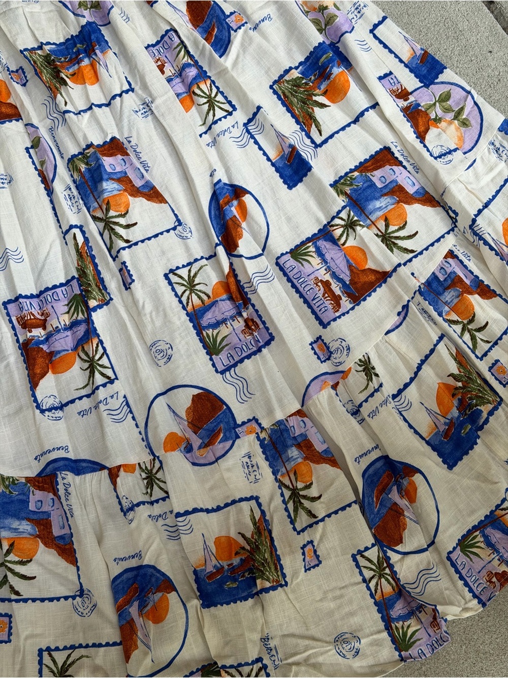 Paper Heart La Dolce Vita Postcard Maxi Dress M Linen Blend Italian Summer Boho - Picture 6 of 8